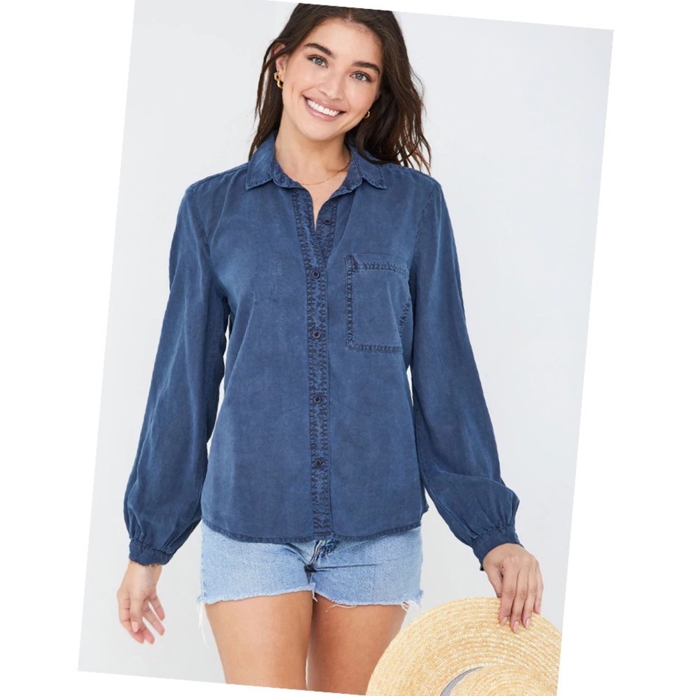 BELLA DAHL TENCEL LONG SLEEVE POCKET BUTTON DOWN TOP